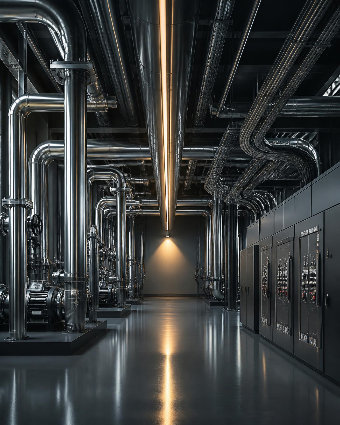 Plant room with stainless pipework and switchgear